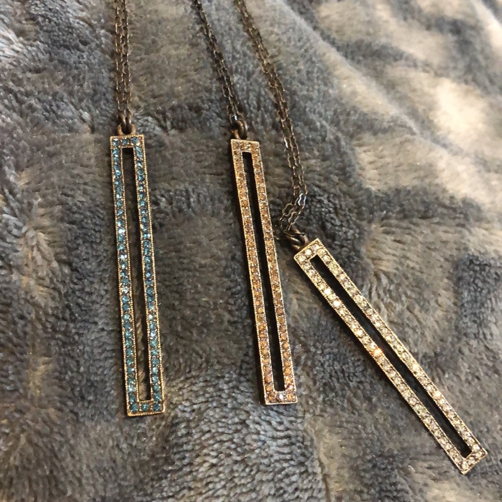 Long Open Rectangle with Crystals Necklace,NWT-Boutique